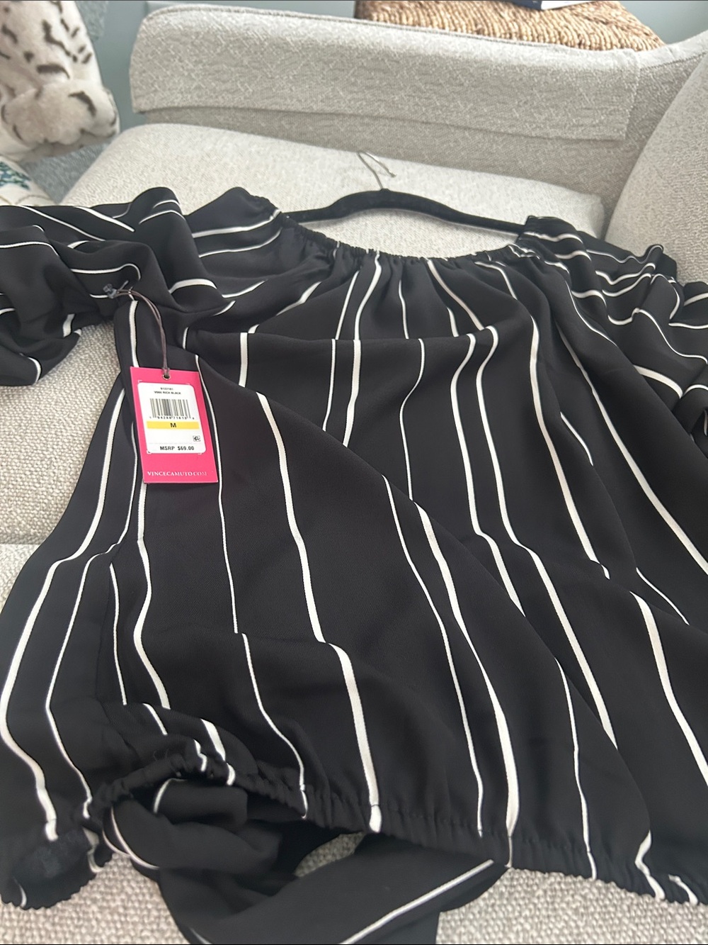 Vince Camuto Black and White Striped Off-Shoulder Top